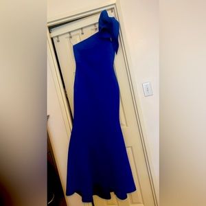 One shoulder ruffle royal blue gown